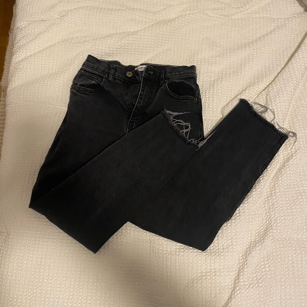 pull and bear washed black straight leg jeans